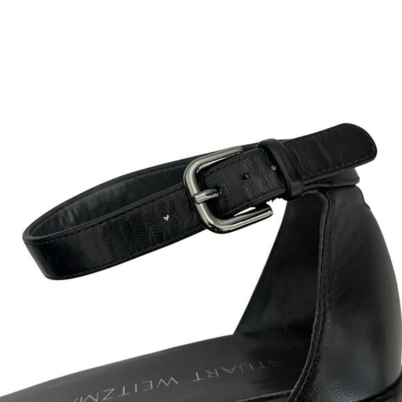 Stuart Whitman Nudist June Black Leather Sandal block Heel Size 9 minimalist - Picture 9 of 14
